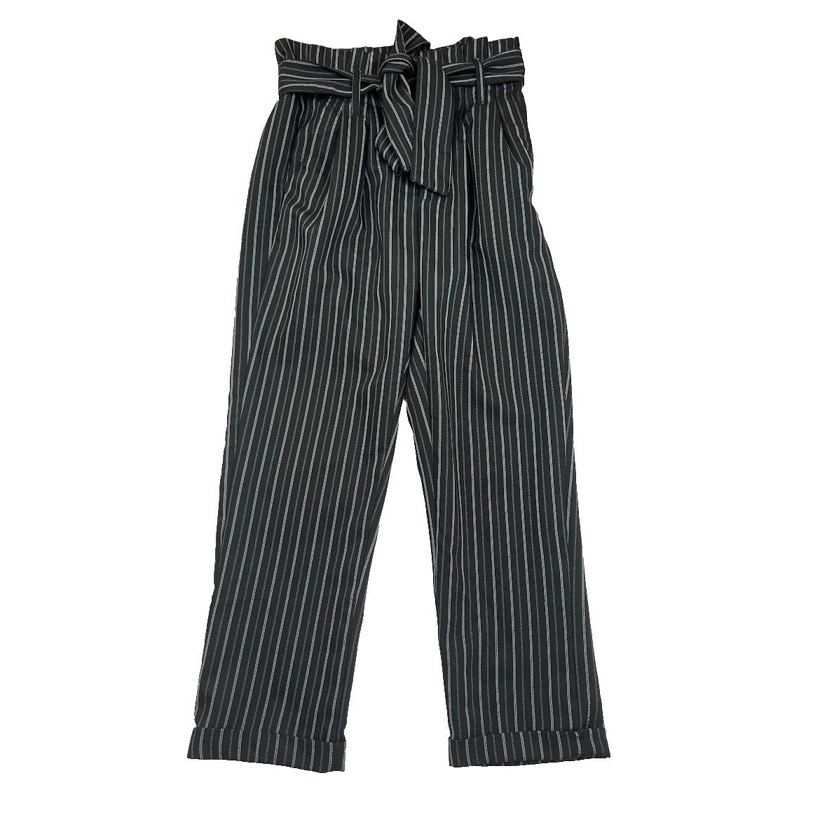 Indigo Rein Pants Juniors Size 1/24 Black White Cuffed Crop Belted Paperbag Top